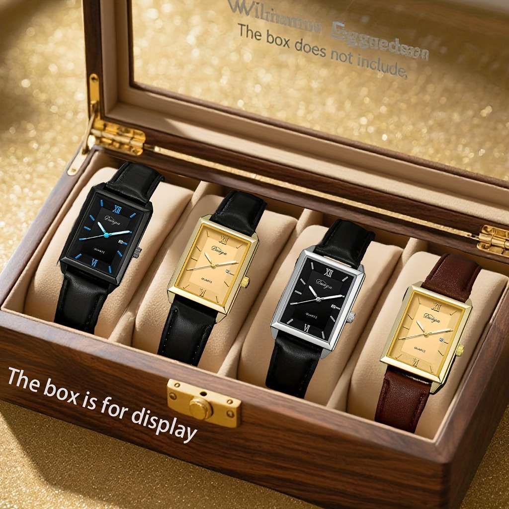 4Pcs Premium Set Of Stylish Square Quartz Watches For Men Perfect