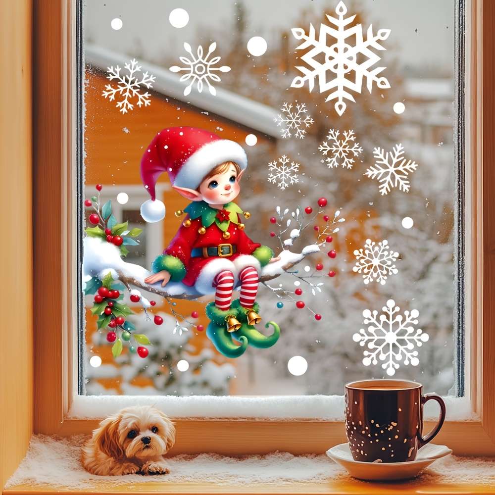 Christmas Decorations Style Christmas Elf Snowflake Window Sticker