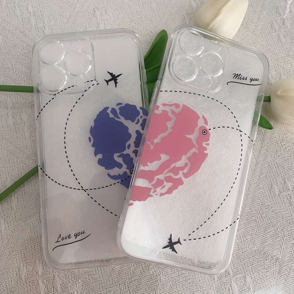 1Pc Blue For iPhone 14 Plus Love Pattern Phone Case