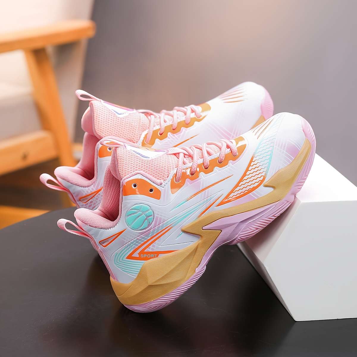 Basketball Shoes Color White Pink Sizeuk 5 Big Kid