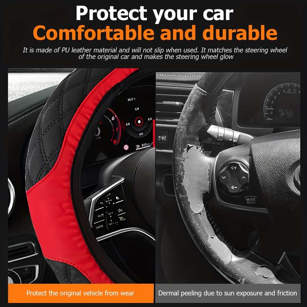 Car Steering Wheel Cover Black+Red Lines