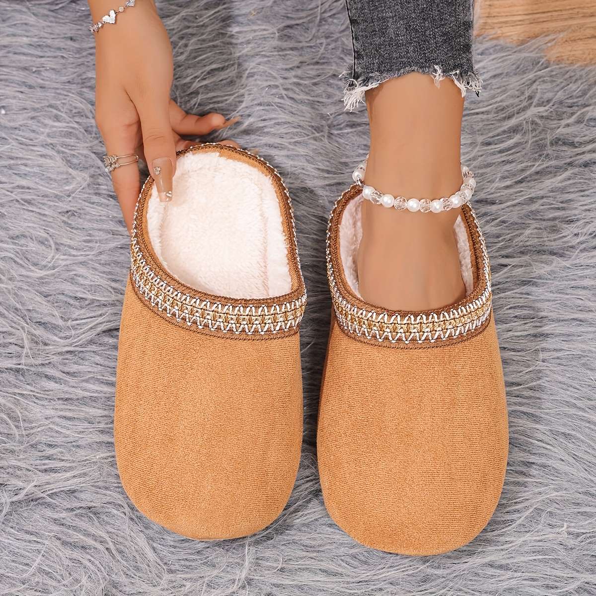 Cotton Slippers Color Camel Sizeuk 6.5-7