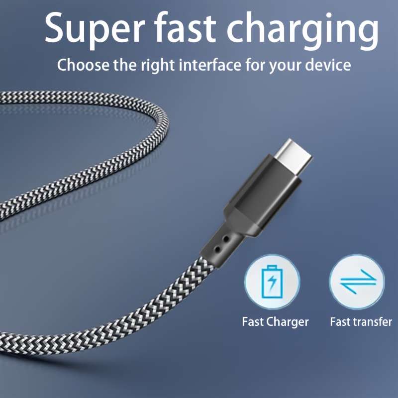 1pc 100cm USB to Type C charger nylon braided fast charging data cable for fast charging and da