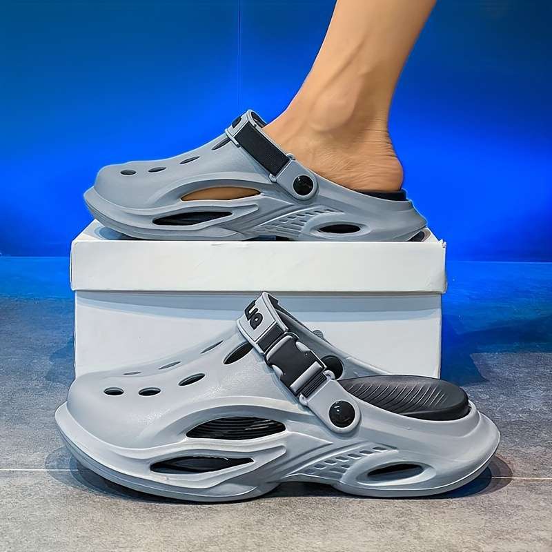 Men Slippers Summer Style Gray Black Size Uk 7.5 To 8