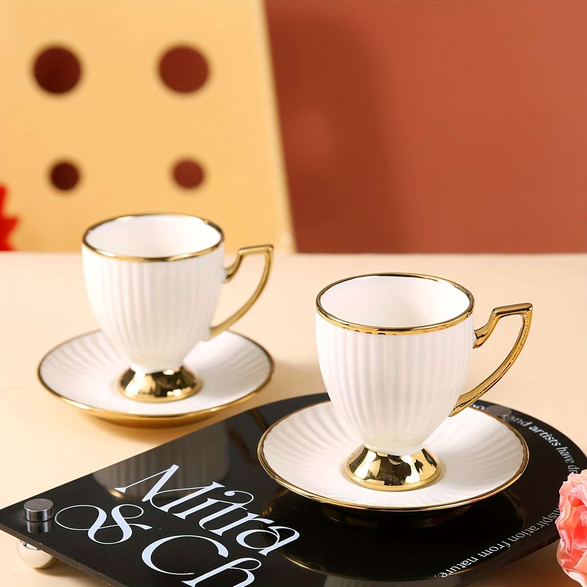 Water Cup Color 6 Cup And Saucer Striped Goblet