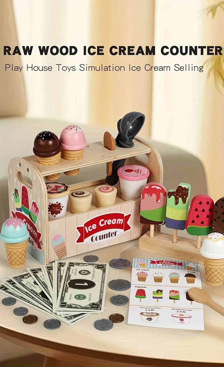 Childrens Toys Items Wooden Ice Cream Toy Set