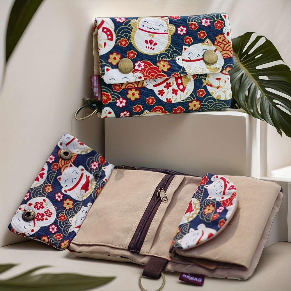 Creative Cartoon Printed Three-Fold Canvas Wallet Women Card Holder Wallet Men Coin Purse