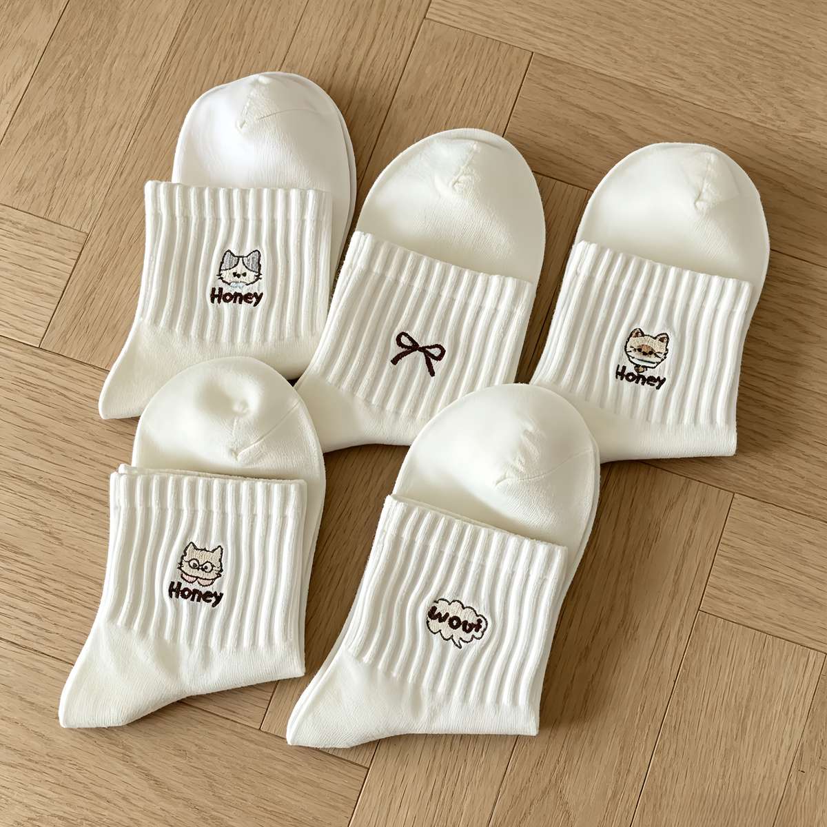 Women S Socks Color White Cartoon 5 Pairs