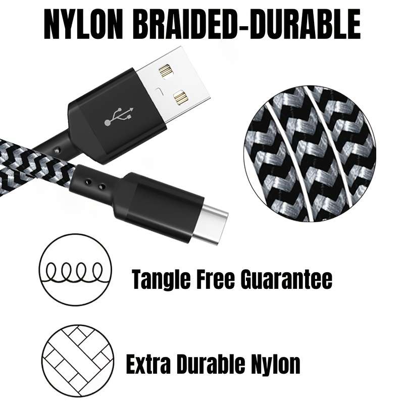 1pc 100cm USB to Type C charger nylon braided fast charging data cable for fast charging and da