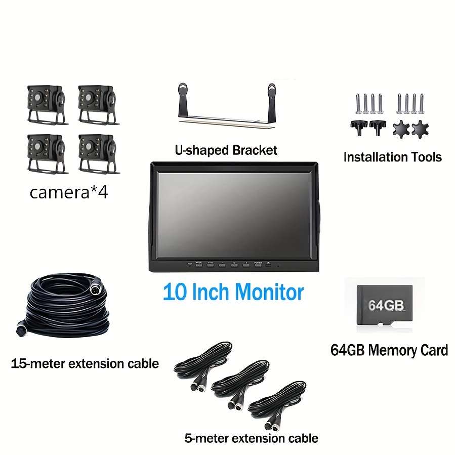 Dashcam Model 10.1 Inch T Shaped Display Screen   8 Light Camera*4   15M Cable   5M Cable*3
