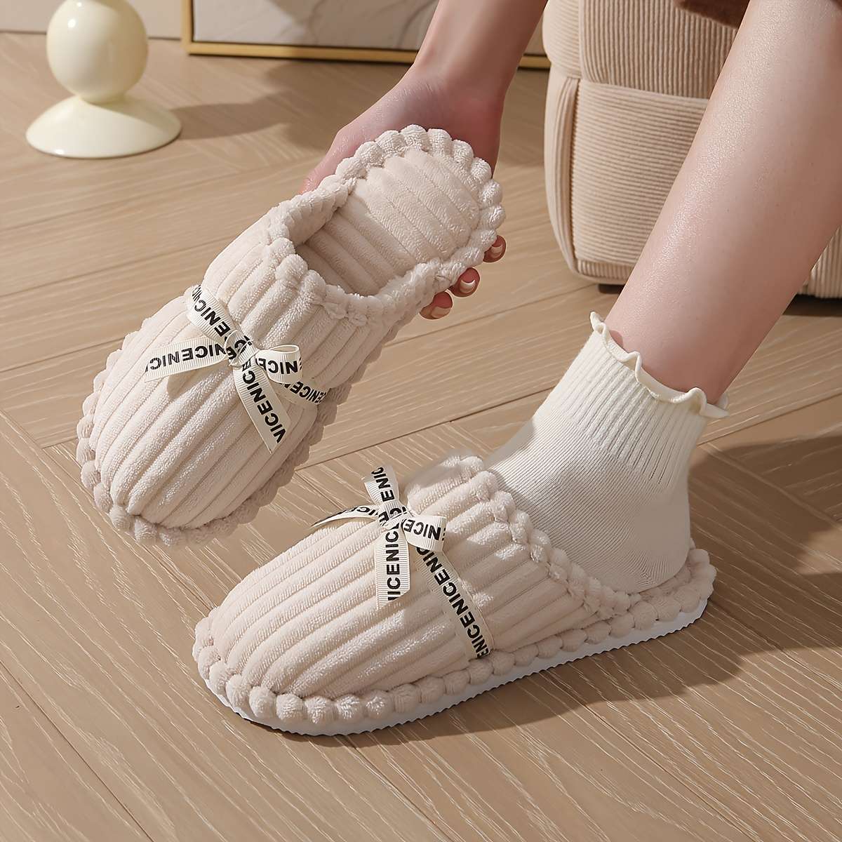 Cotton Slippers Color Grey Sizeuk 6.5-7