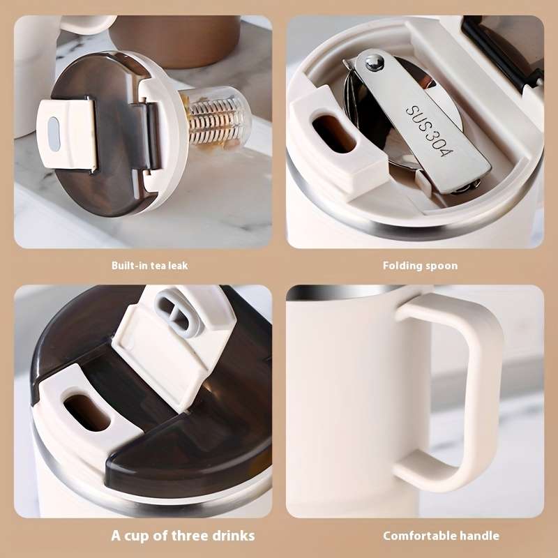 Water Cup Capacity 3Pcs Brown 480Ml Straw   Folding Spoon