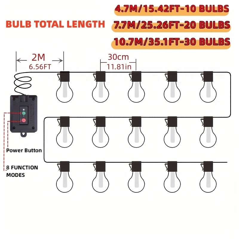 String Lights Color Warm Color Size10.7M 30Pcs Bulbs