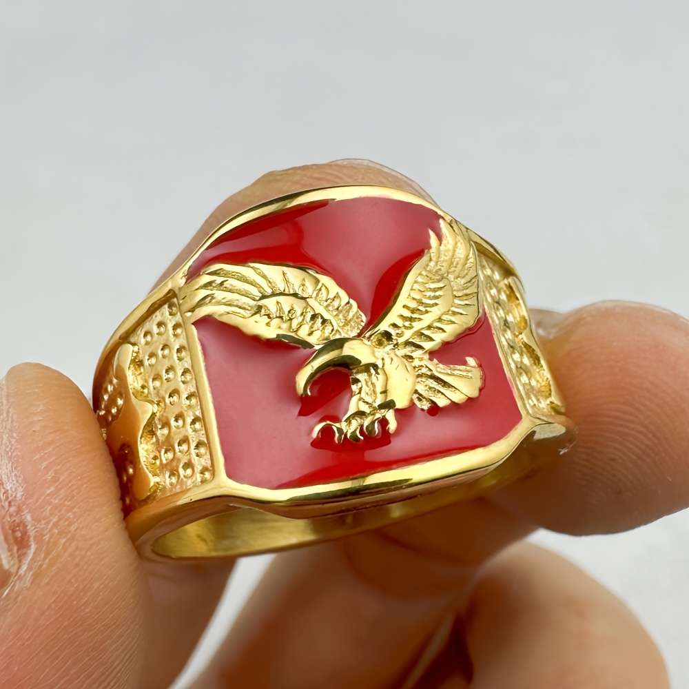 Artistic Eagle Boho Style Stackable Ring Color Golden Blue Red Size 7