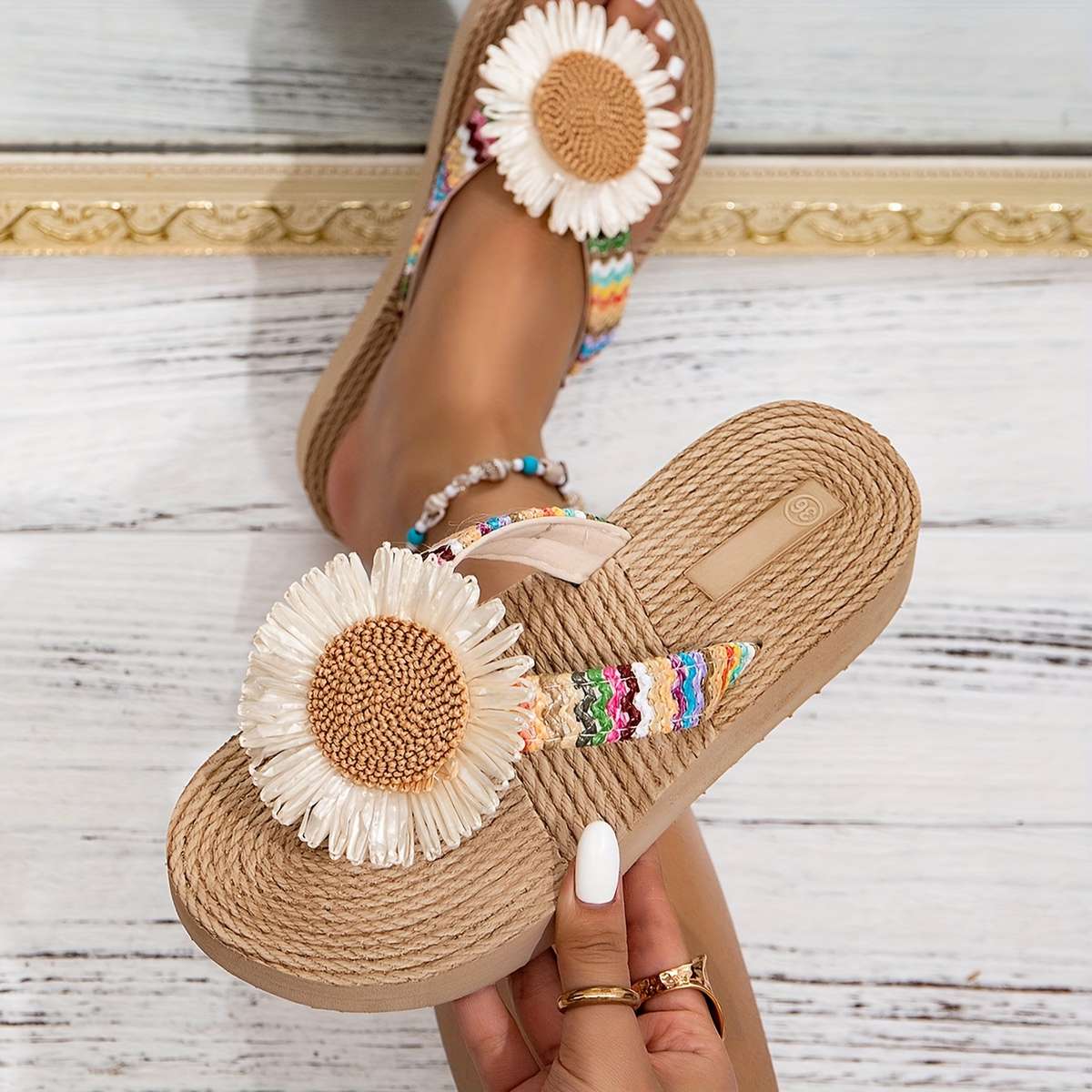 Ladies Summer Flip Flops Beige Color Uk 3.5
