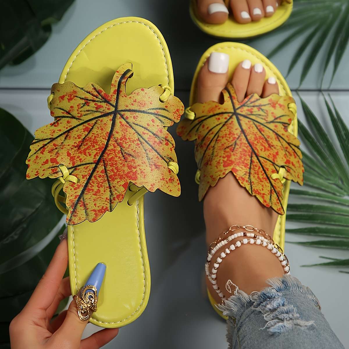 Ladies Summer Flip Flops Green Uk 7.5