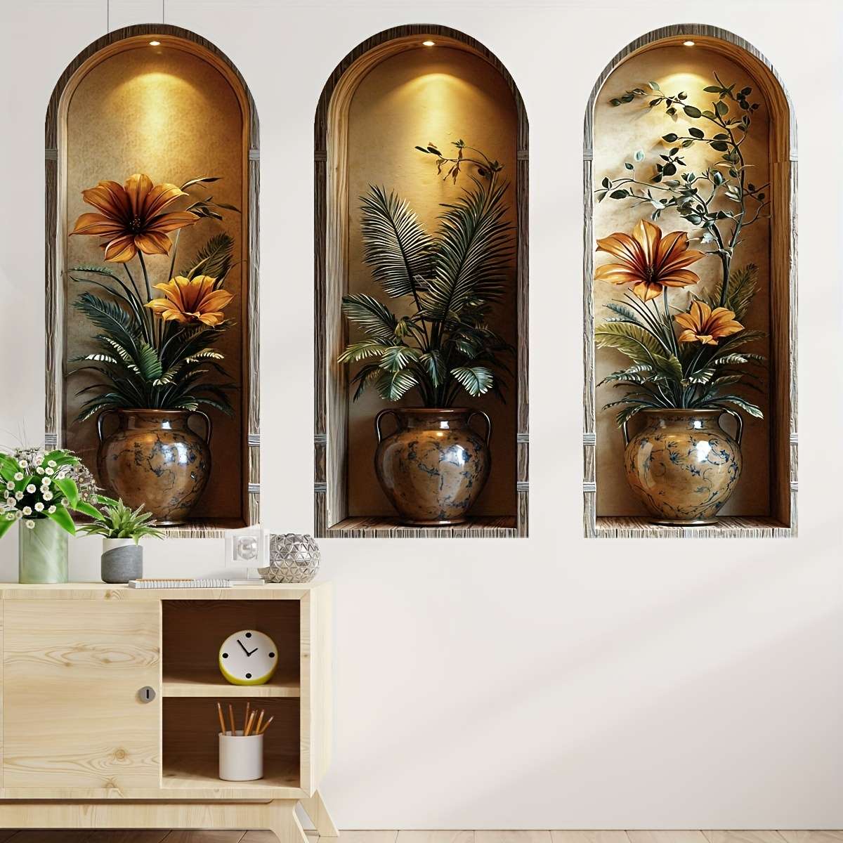 3Pcs Premium Set Niche Wall Sticker With Realistic Effect Self Living Room