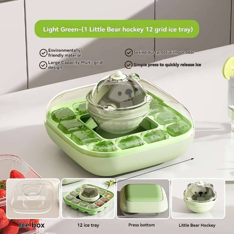 Ice Molds Color Tender Green Style2In1 Bear Ice Tray Press Bottom 12 Compartments  1 Ball