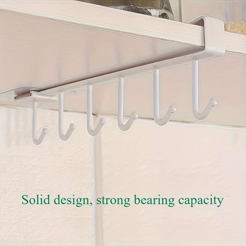 Kitchen Storage Rack With 6 Hooks Wall Mounted Non Slip color Black