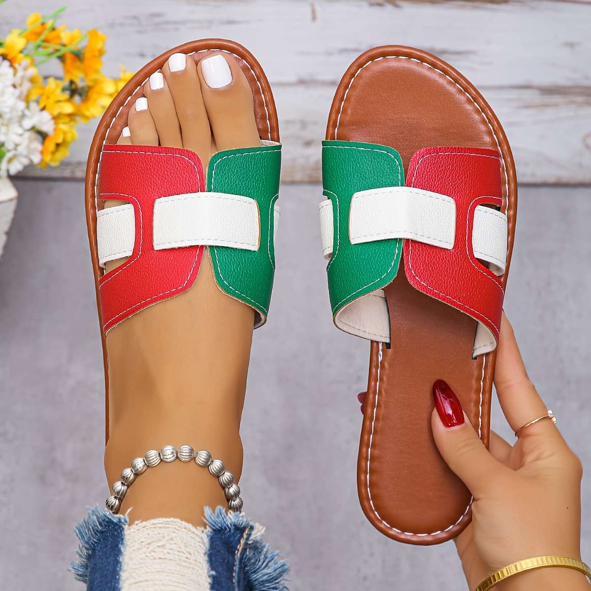 Sandals Color Red Plus Green Sizeuk 7.5