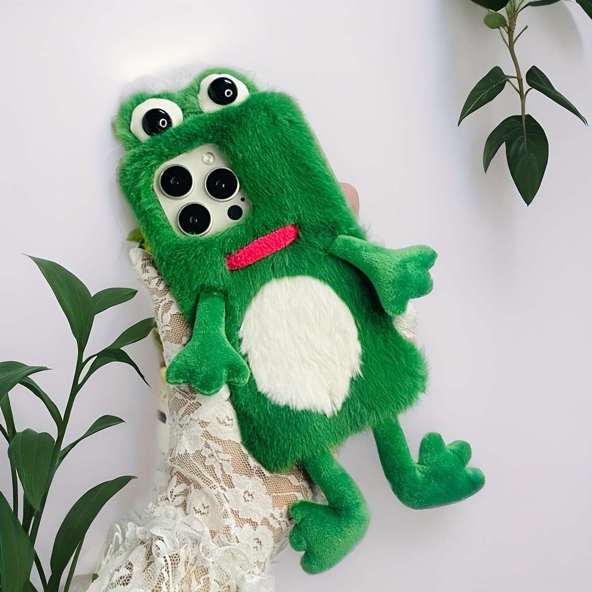 1Pc Mixed Color For iPhone 12 Pro Max Plush Green Frog Phone Case