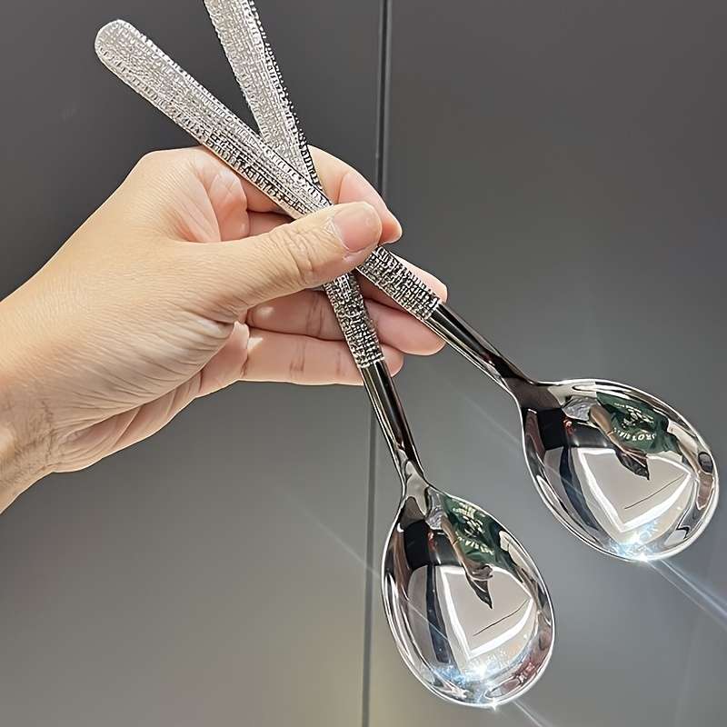 Kitchenware Quantity Light Luxury Diamond Pattern Spoon 3Pcs