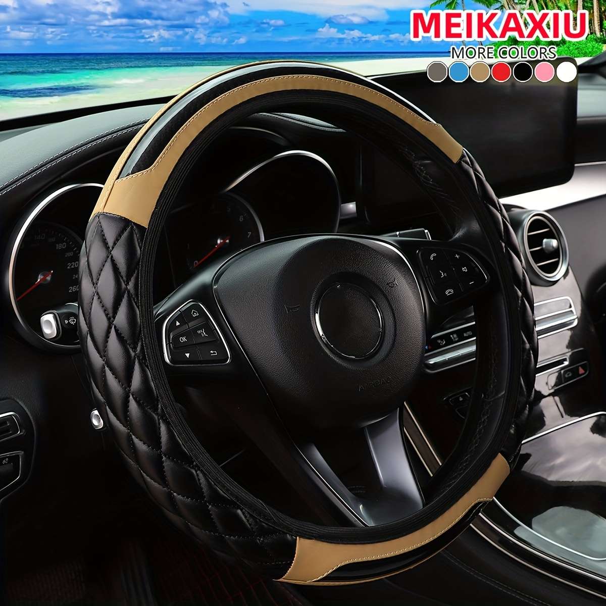 Car Steering Wheel Cover Beige