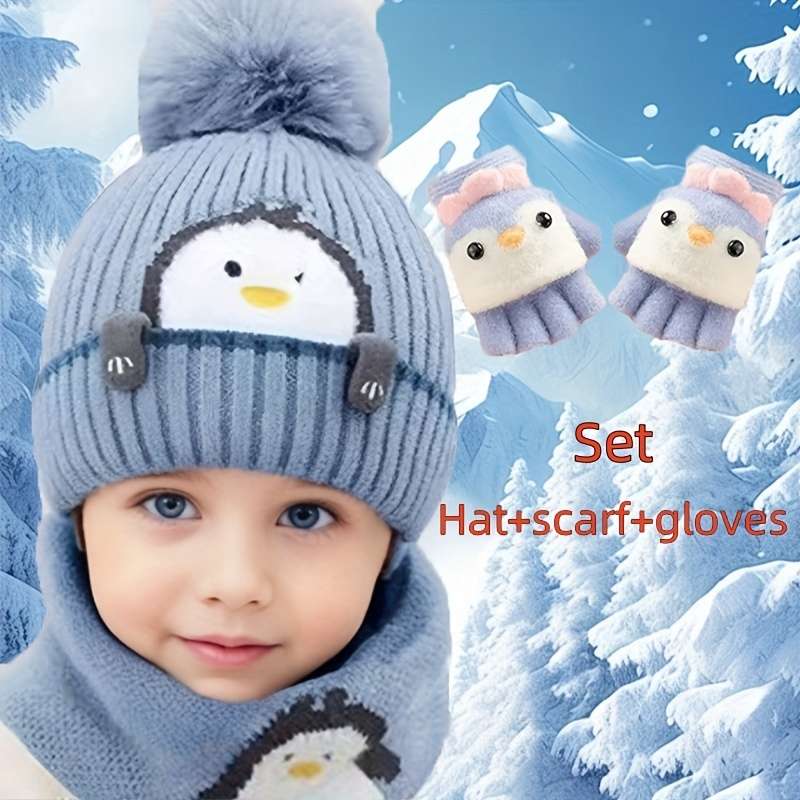 Hat Color Little Penguin  Baby Hat Add Small Scarf Add Gloves    Blue