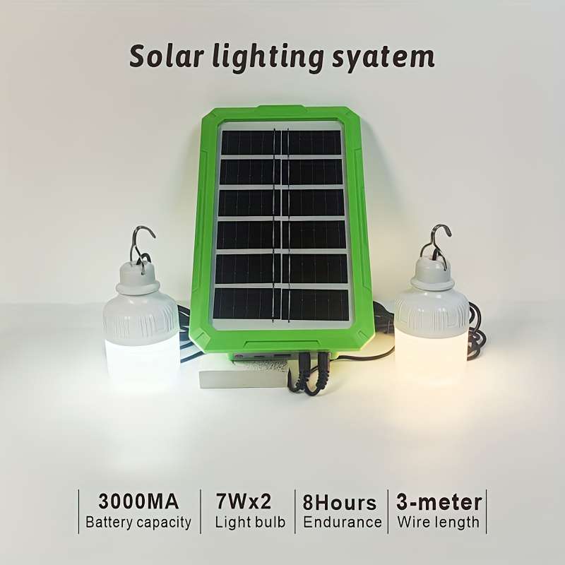 Solar Emergency Lights Color Green Solar Panel  2 Bulbs