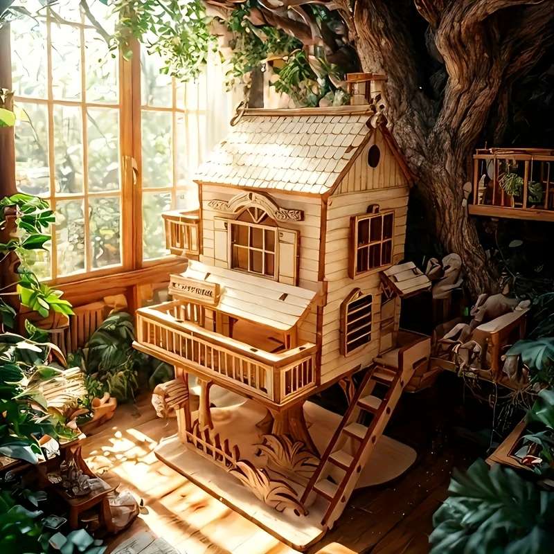 3D Model Desktop Ornaments Style Double Layer Tree House