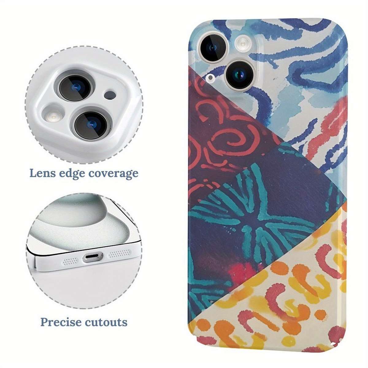 1Pc White For iPhone 15 Pro African Batik Design Phone Case
