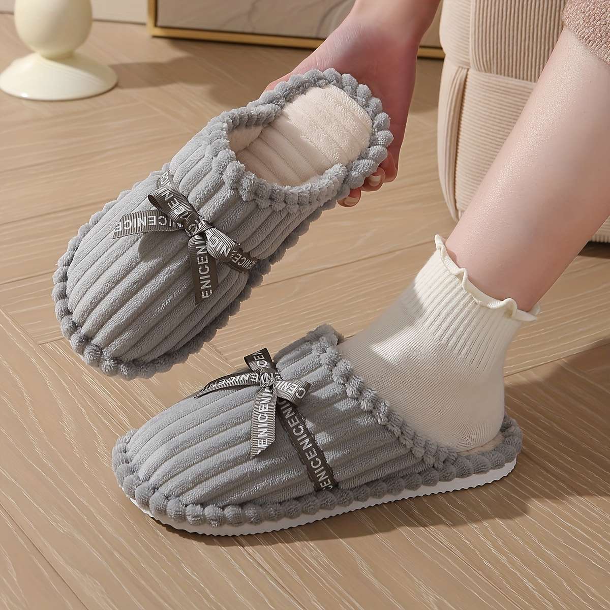 Cotton Slippers Color Grey Sizeuk 6.5-7