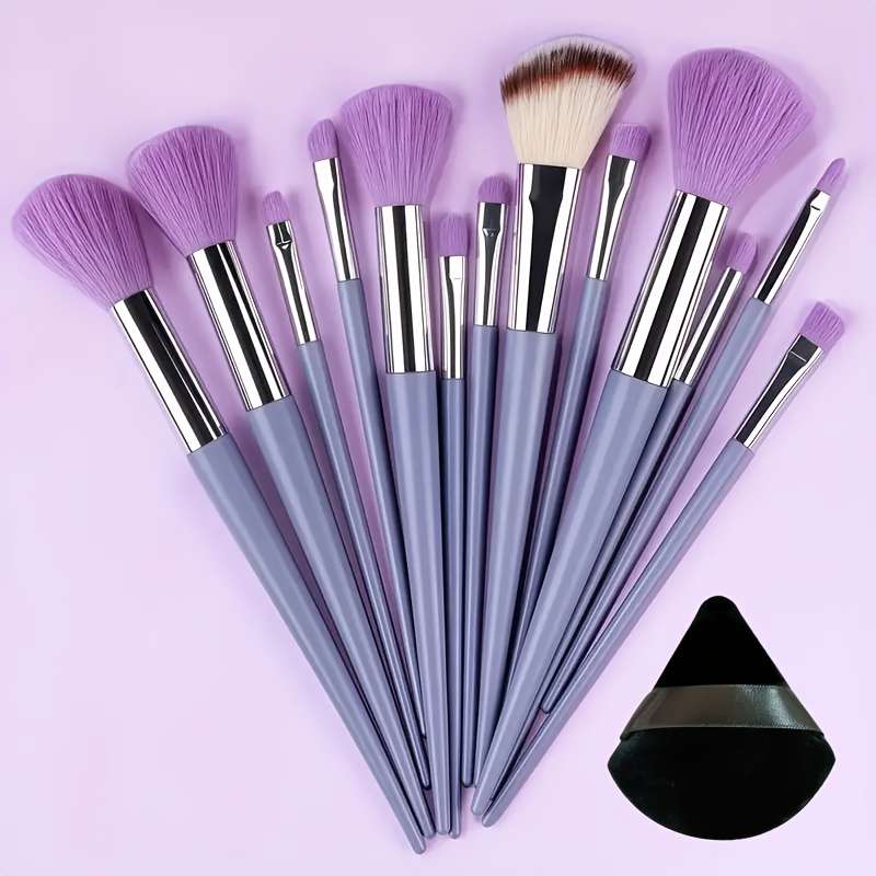 Makeup Brush Set Style 13 Pinks  1 Triangular Powder Puff