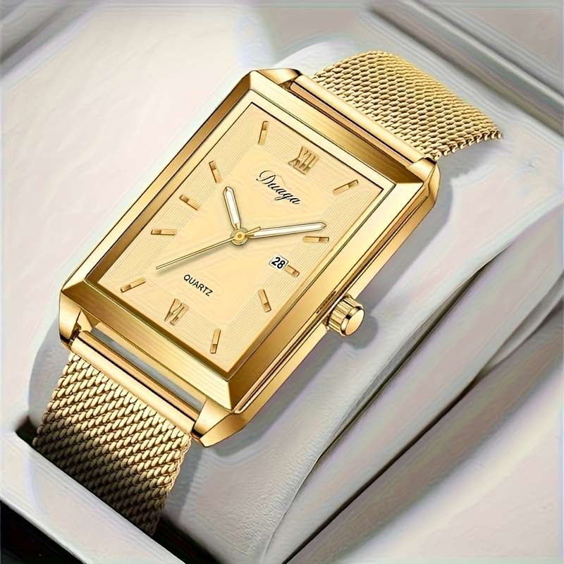 4Pcs Luxury Men Business Versatile Roman Numeral Quartz Watch Minimalist Cross
