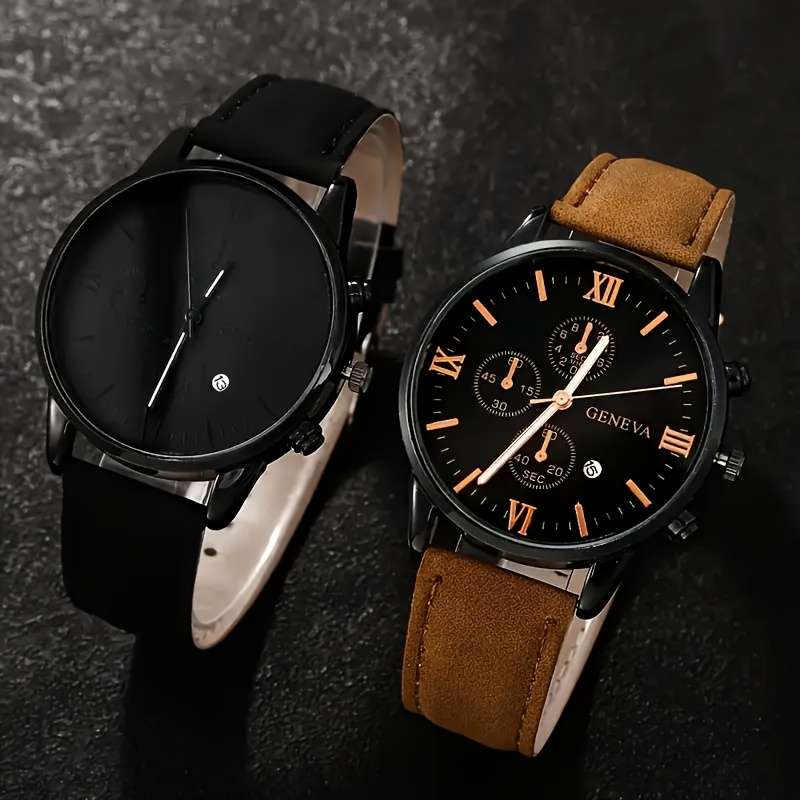 6Pcs Brand New Set Of Men Stylish Quartz Watches Featuring Simulated