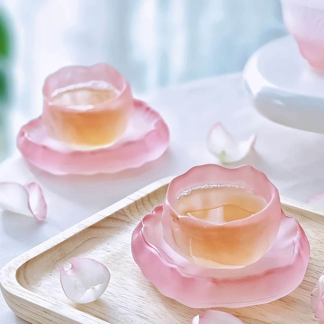 Bowl Style Transparent Pink Irregular Tea Cup  Thickened Base