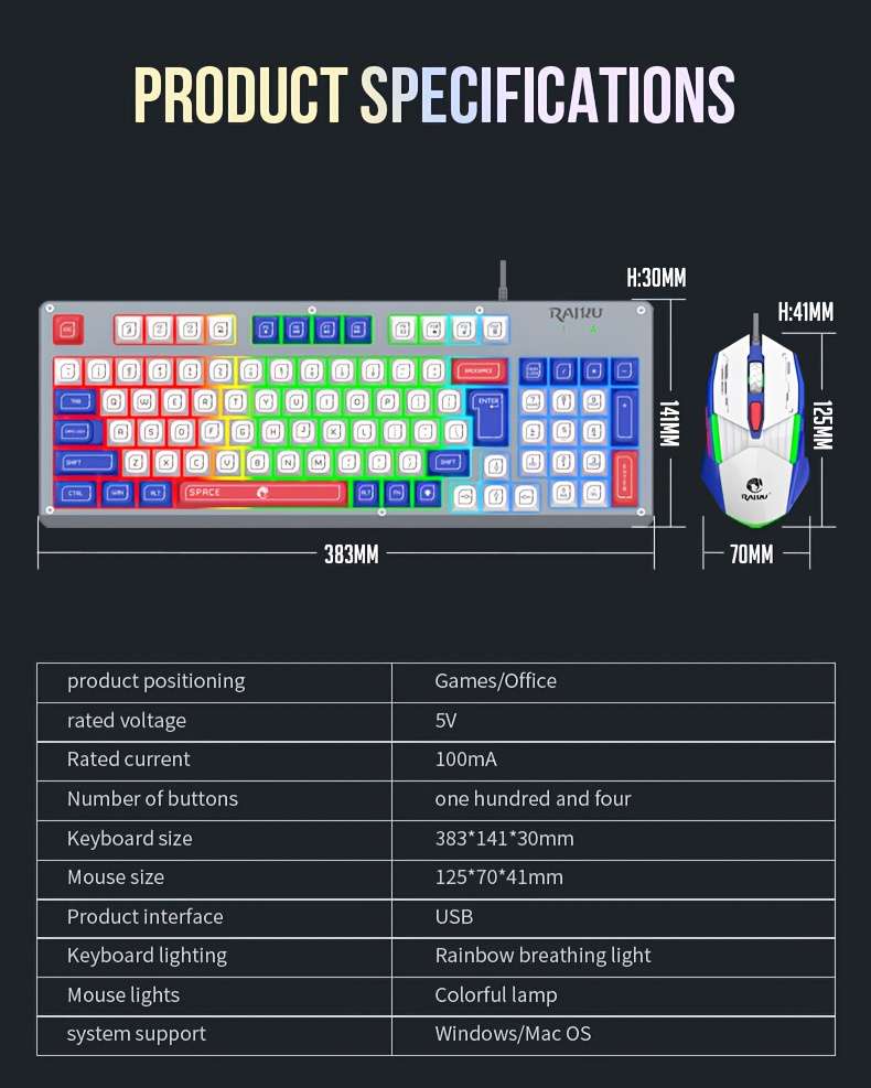 Keyboard Color White Blue Red Items Keyboard+mouse Set