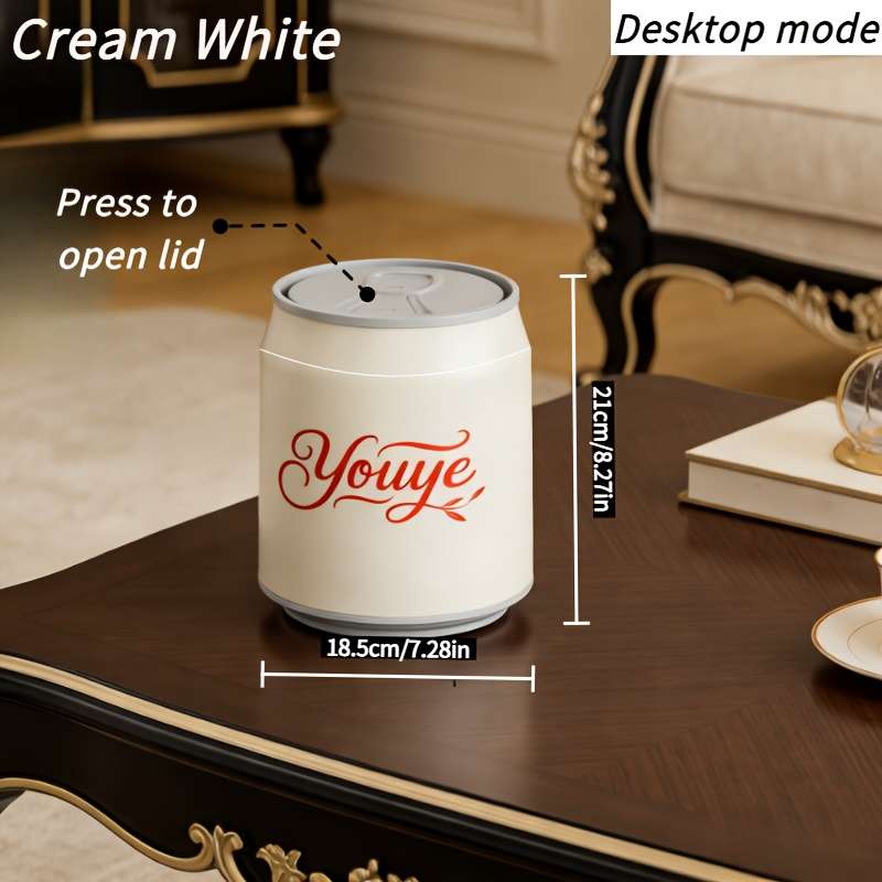 Garbage Can Model Desktop Model Pushtoopen Lid 21*18.5 Cm Cream White