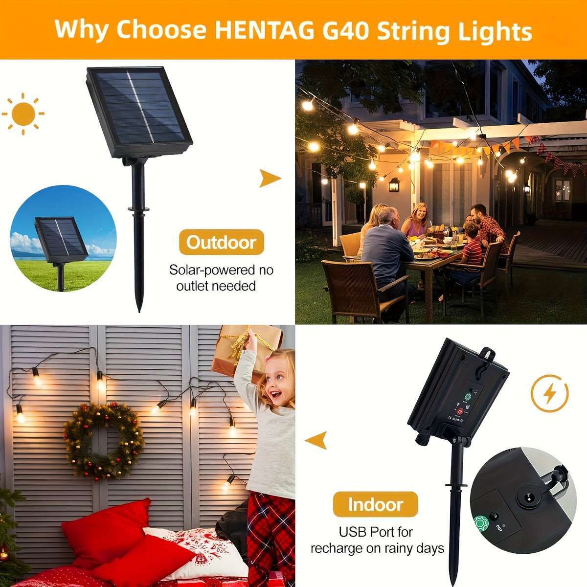 String Lights Quantity 20Ft 6.1M 7 1 Bulbs Solar