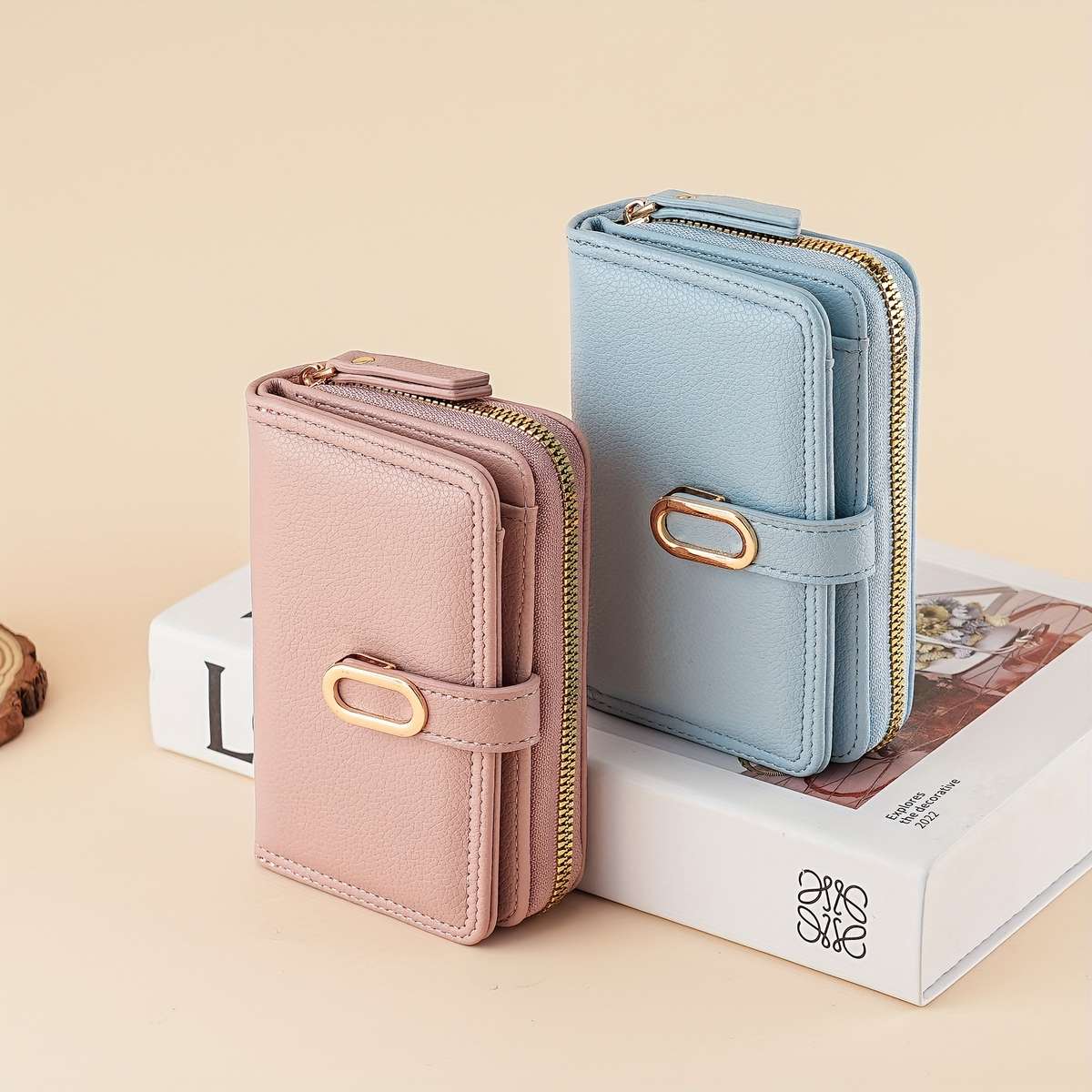 1pc Chic Women's Wallet with Zipper Coin Purse Snap ClosureLarge Capacity Multi-Functional Ca