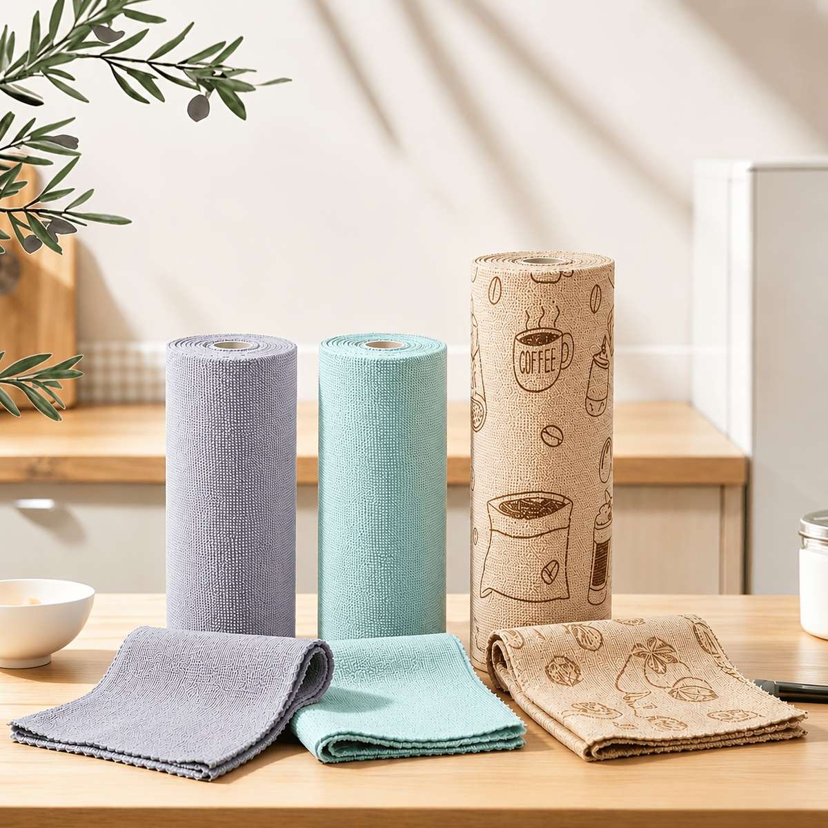 Rag Color 3 Rolls  Gray  Light Green  Printed Coffee Cup