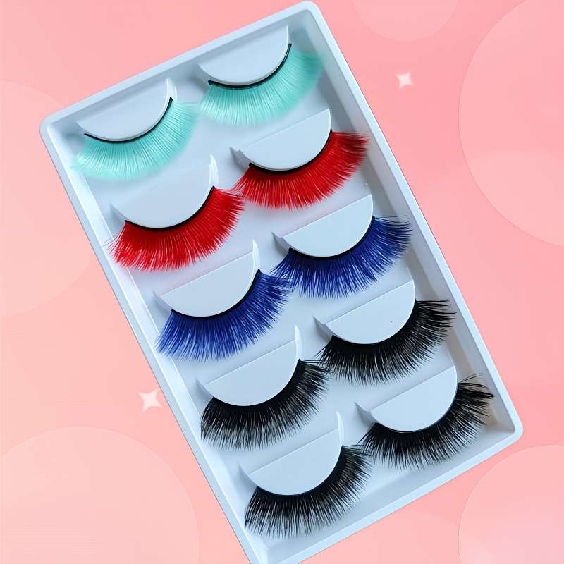 5 Pairs Natural Volume Mink Lashes Color 5pairs Mixed Colourful Eyelash 07mm