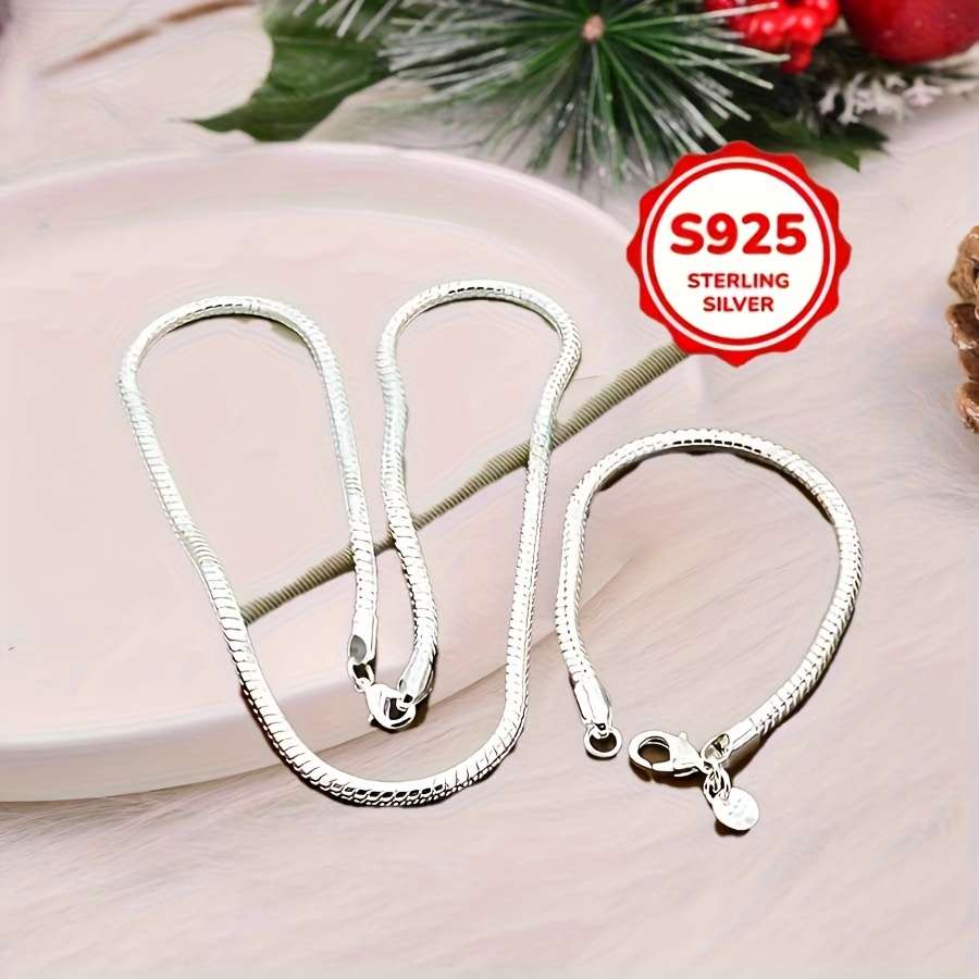 2Pcs Dainty Plated Sterling Snake Bone Silver