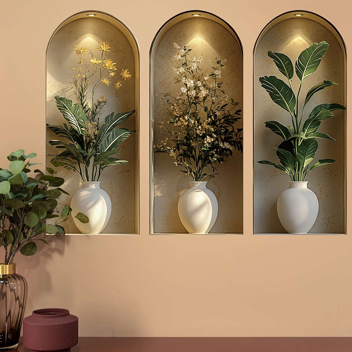 6PCS Premium Self Adhesive Flat Print Vibrant Flower Wall Stickers Faux Bathroom