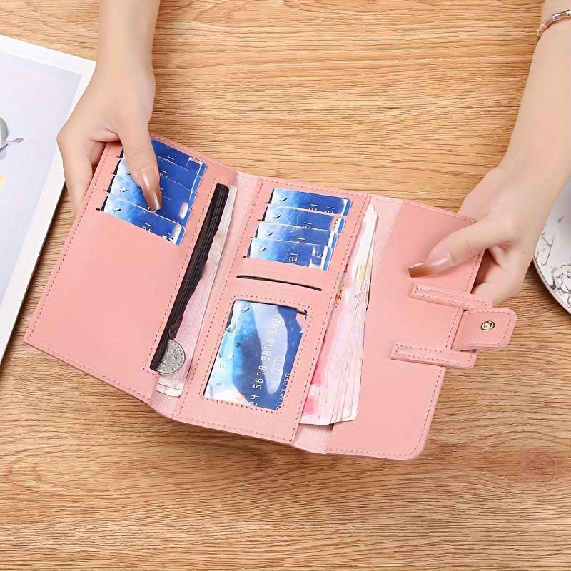 1pc Sleek Women's Long Tri-Fold WalletStylish Solid Color Design with Multiple Card Slots Clutc