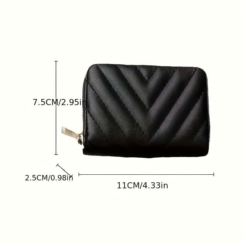 Elegant Black Zipper Wallet With Quilted Designlarge Capacity Multiple Card Slots Coin Poc