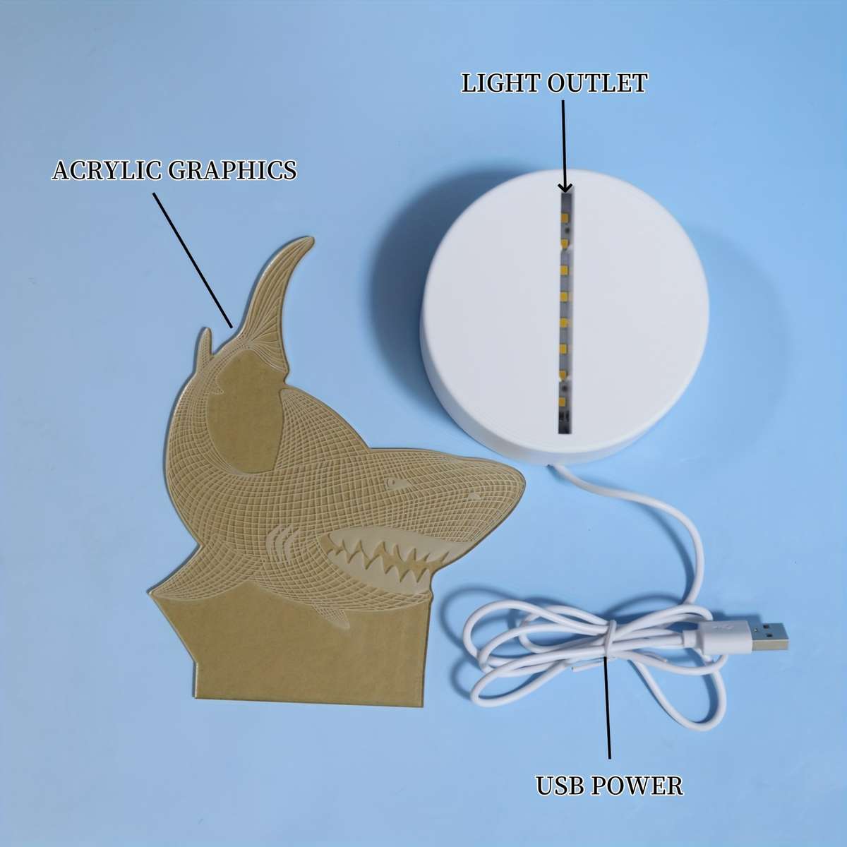 Night Light Style  Shark 3D Night Light Usb Plugin Single Color Warm Light No Switch