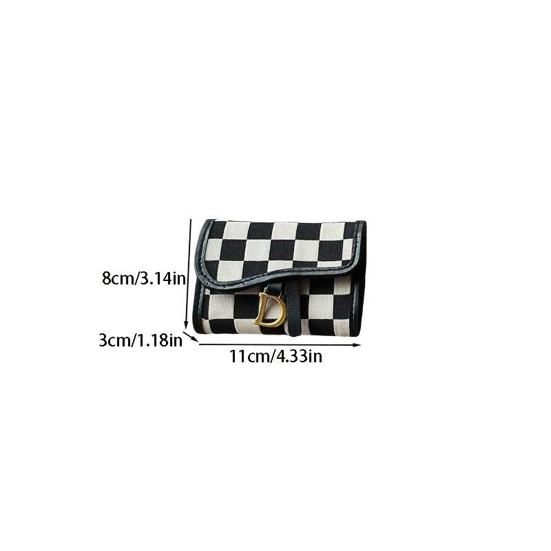 Casual Style Plaid Coin Purse Multi-Card Holder With Snap Closure Polyester Lined Fashionabl