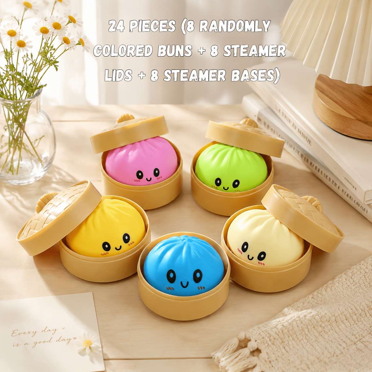 Squeezable Toys Quantity 24Pcs 8 Random Color Dumplings 8 Steamer Lids 8 Steamer Bottoms