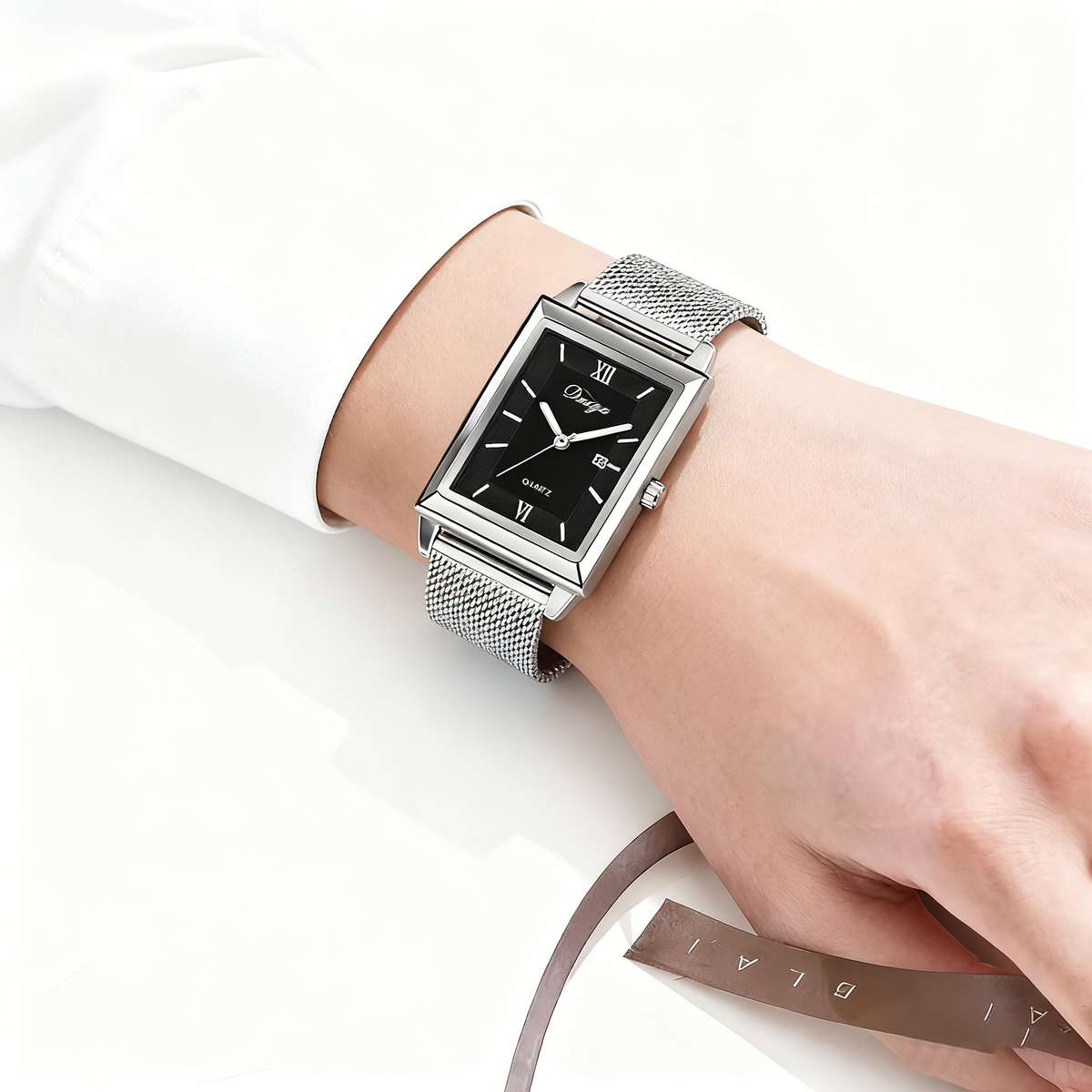 4Pcs Luxury Men Business Versatile Roman Numeral Quartz Watch Minimalist Cross